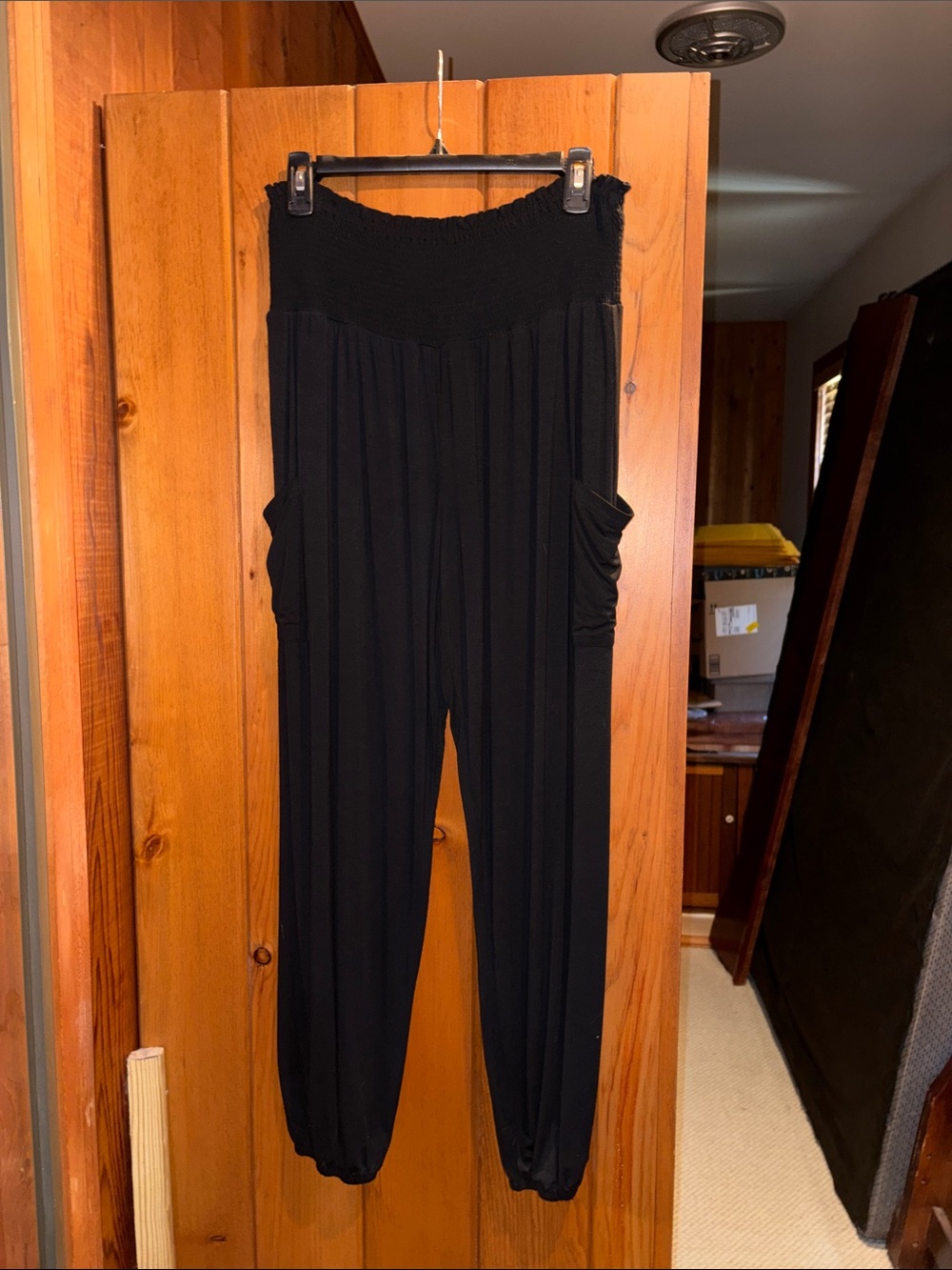 High-Rise Black Smocked Waist Jogger Pants